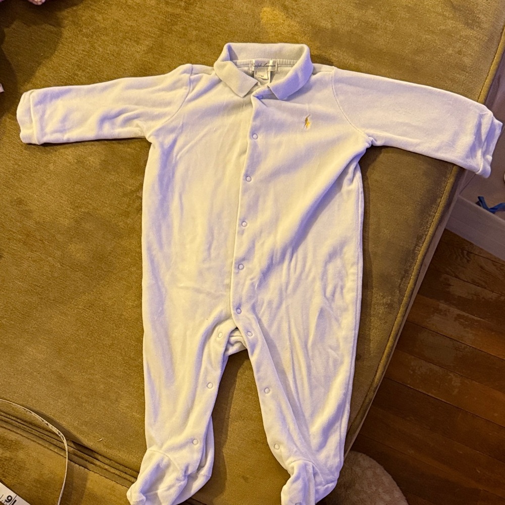 Ralph Lauren Baby Blue Polo Footed One-Piece